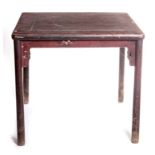 AN EARLY CHINESE TALL SQUARE TOP AND RED LACQUERED CENTRE TABLE