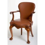 A GEORGE II STYLE WALNUT LIBRARY OR DESK CHAIR,