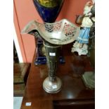 A PAIR OF TALL SILVER PLATED CONE SHAPED VASES