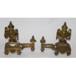A PAIR OF FRENCH GILT BRASS CHENETS