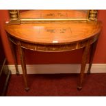A GEORGE III STYLE SATINWOOD AND DECORATED DEMI-LUNE SIDE TABLE