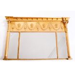 AN ATTRACTIVE NINETEENTH CENTURY GILT THREE-COMPARTMENT OVERMANTEL MIRROR