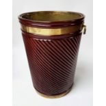 A VERY FINE IRISH GEORGIAN STYLE SPIRAL-REEDED BRASS-BOUND PEAT BUCKET