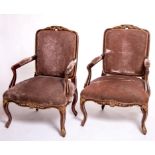 A PAIR OF GRAINED ROSEWOOD AND PARCEL GILT ARMCHAIRS