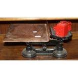 AN OLD G.P.O. STANDARD COPPER AND CAST IRON WEIGHING SCALES,