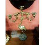 A PAIR OF GILT BRASS TWO-BRANCH THREE-LIGHT CANDELABRA,