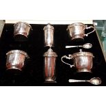 A SIX-PIECE IRISH SILVER CELTIC STYLE CONDIMENT SET