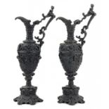 A PAIR OF FRENCH FIN DE SIECLE CAST METAL EWERS IN MANNERIST REVIVAL STYLE, 45CM H, CIRCA 1900