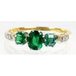 A GREEN PASTE RING WITH DIAMOND SHOULDERS IN 18CT GOLD, 2.5G