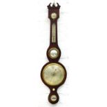 A VICTORIAN ROSEWOOD BAROMETER, THE BUBBLE LEVEL MARKED WARRANTED CORRECT, WITH ALCOHOL THERMOMETER,