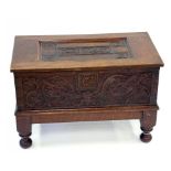 A WILLIAM III CARVED OAK BIBLE BOX DATED 1692 (ALTERED) 47CM X 71CM X 39CM