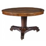 A VICTORIAN ROSEWOOD BREAKFAST TABLE, C1870 74cm h, 122cm diam ++top Faded relative to the base,