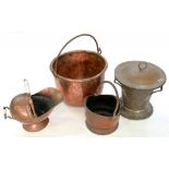 AN ARTS AND CRAFTS COPPER COAL BOX AND COVER, 38CM H, EARLY 20TH CENTURY, A COPPER COAL SCUTTLE, A