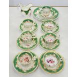 A JOHN & WILLIAM RIDGWAY ROCKINGHAM GREEN GROUND TEA AND COFFEE SERVICE PAINTED WITH FLOWERS PAINTED