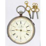 A SILVER LEVER CHRONOGRAPH WITH CENTRE SECONDS AND ENAMEL DIAL, CHESTER 1903