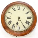 A MAHOGANY WALL TIMEPIECE WITH PAINTED DIAL AND BRASS DOOR, BEZEL 40CM DIAM, EARLY 20TH CENTURY