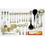 MISCELLANEOUS FOREIGN SILVER SPOONS AND OTHER FLATWARE, COINS, ETC