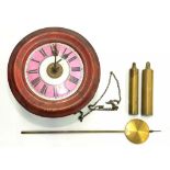 A 19TH CENTURY GERMAN POSTMAN'S ALARM WALL CLOCK THE WHITE AND PINK ENAMEL DIAL WITH BRASS ALARM