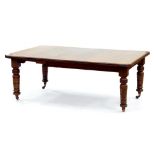 A VICTORIAN MAHOGANY EXTENDING DINING TABLE WITH WINDING HANDLE AND TWO LEAVES 235CM X 118CM