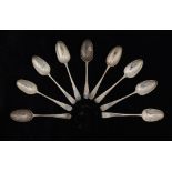 A COMPOSED SET OF SIX GEORGE II SILVER TABLESPOONS Old English pattern, all London, various makers