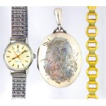 AN OMEGA STAINLESS STEEL LADYMATIC WRISTWATCH A VICTORIAN SILVER LOCKET BIRMINGHAM 1882 AND A