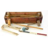 A CROQUET SET IN PINE BOX (LACKS LID)