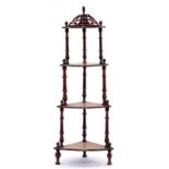 AN VICTORIAN WALNUT AND INLAID CORNER WHATNOT, 145CM H