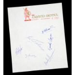 AUTOGRAPHS. THE SIGNATURES OF FIVE CRICKETERS INCLUDING SIR GARFIELD SOBERS, ON GRAND HOTEL, STREET,