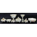 A SMALL COLLECTION OF GERMAN FLORAL ENCRUSTED ORNAMENTAL PORCELAIN, VARIOUS SIZES, 20TH CENTURY