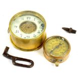 VETERAN MOTORING. A LOCOMOBILE BRASS STEAM PRESSURE GAUGE, 6.5CM DIAM, EARLY 20TH CENTURY AND A