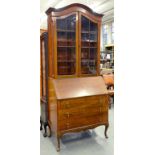 A 1920'S MAHOGANY BUREAU BOOKCASE, 220CM X 91CM