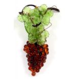 A BLACK PAINTED METAL AND MOULDED GLASS HANGING LIGHT IN THE FORM OF A BUNCH OF GRAPES, 28CM H,