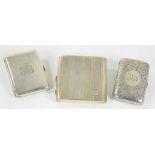 THREE SILVER CIGARETTE CASES VARIOUS MAKERS AND DATES, LATE 19TH AND EARLY 20TH CENTURY, 7OZS