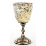 AN EDWARD VII SILVER GOBLET SHAPED CUP, 20CM H CHESTER 1908, 6OZS