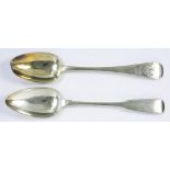 TWO CONTINENTAL SILVER TABLESPOONS, FIDDLE AND OLD ENGLISH PATTERNS, MAKER'S MARK JQ ONLY, EARLY