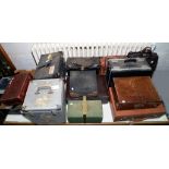 VARIOUS METAL PHOTOGRAPHY EQUIPMENT CASES, MISCELLANEOUS ITEMS INCLUDING A TELEPHONE, RADIOS,