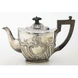 A VICTORIAN SILVER EMBOSSED OVAL TEAPOT, 14.5CM H, LONDON 1897, 13OZS 10DWTS GROSS