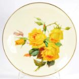 A MINTONS PLATE PAINTED BY L.t. RIVERS, SIGNED, WITH YELLOW ROSES ON A WHITE GROUND, WITH GILT