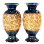 A PAIR OF DOULTON & SLATER PATENT WARE BALUSTER VASES, 38CM H