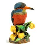 AN ENGLISH PORCELAIN MODEL OF A KINGFISHER, IMPRESSED MARK PATENT TO UNDERSIDE