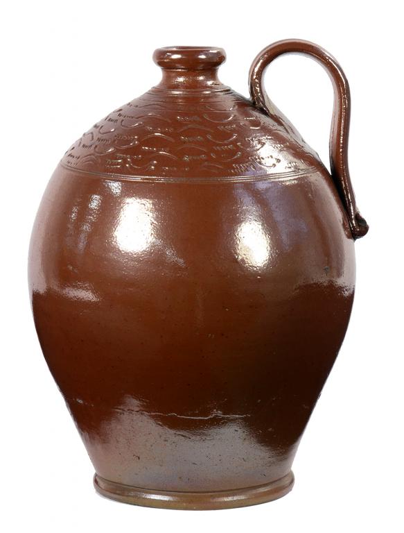 A SALTGLAZE BROWN STONEWARE FLAGON, 24CM H, 19TH C