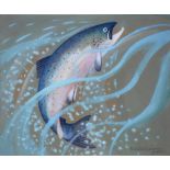 RALSTON (GUDGEON), RSW SALMON IN LIMPID WATERS, TWO, BOTH SIGNED, WATERCOLOUR AND BODYCOLOUR ON