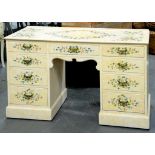 A VICTORIAN PINE DRESSING TABLE, LATER PAINTED AND DECORATED WITH FLOWERS, 123CM W