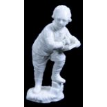 A HOCHST GLAZED PORCELAIN FIGURE OF A YOUNG ARTIST, 12.5CM H, UNDERGLAZE BLUE WHEEL MARK