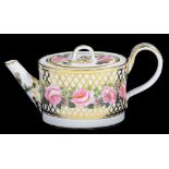 A DERBY SAMPSON & HANCOCK ROSE TRELLIS TEAPOT, 9CM H