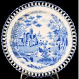 RETICULATED BLUE AND WHITE PLATE, 18CM DIAM