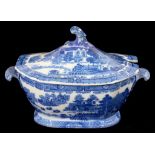 A SPODE BLUE EARTHENWARE SOUP TUREEN AND COVER, 25CM H, C1820