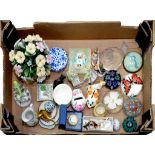 MISCELLANEOUS DECORATIVE CERAMICS INCLUDING PAPERWEIGHTS, ROYAL WORCESTER MUG, FIGURES OF CHERUBS,