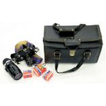 A SIGMA 35MM CAMERA AND SEVERAL LENSES AND ACCESSORIES IN A GADGET BAG