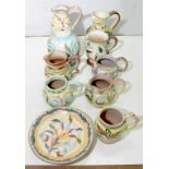 A COLLECTION OF TEN ITEMS OF DENBY GLYN WARE, MAINLY INCLUDING JUGS WITH HAND PAINTED SIGNATURE IN